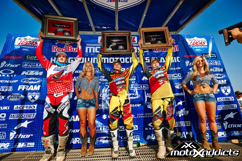 Pourcel (far left) finished third to make it a 1-2-3 sweep for Yamaha at Hangtown. Photo by: Hoppenworld