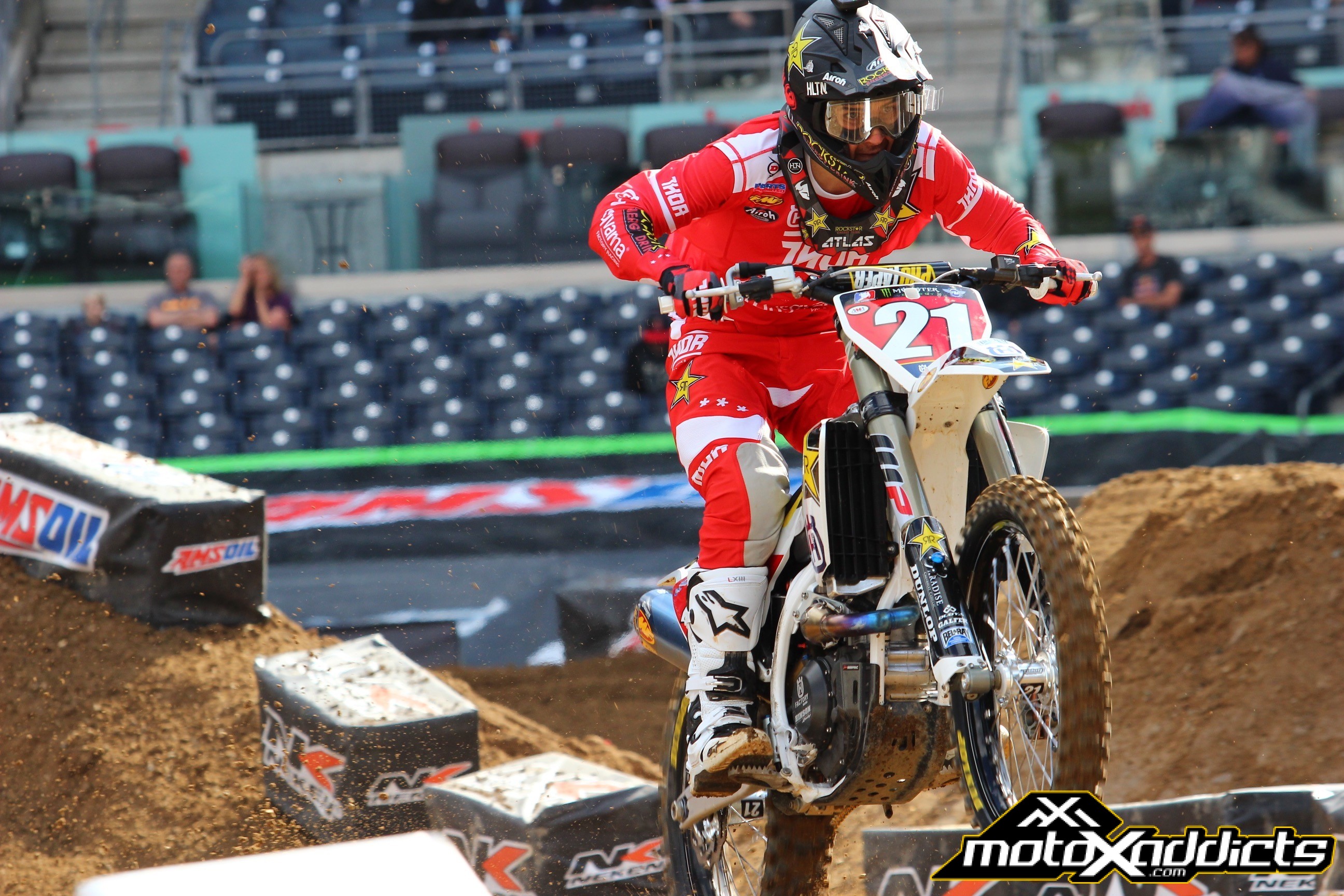 Jason Anderson has the red plate for the first time in his 450SX career. Photo by: Devin Davis