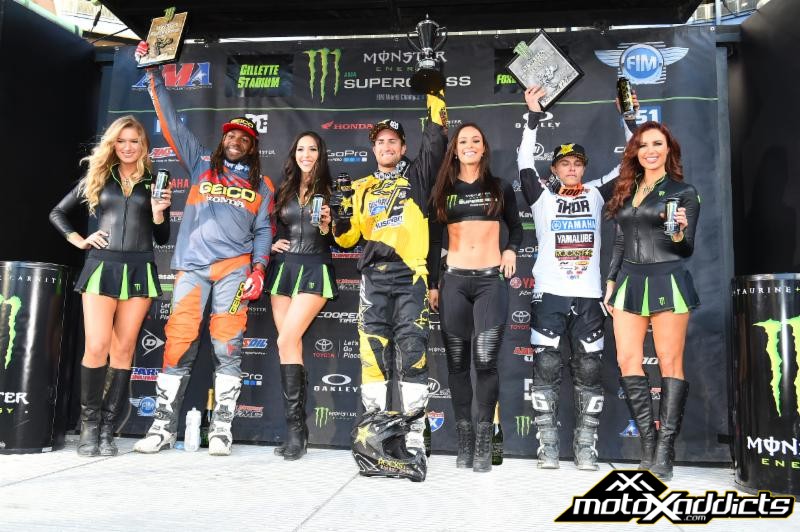  Davalos (center) was joined on the podium by Martin (right) and points leader Stewart (left). Photo Credit: Simon Cudby