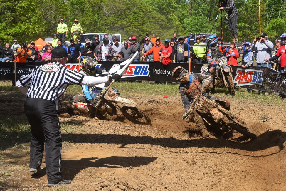 Kailub Russell and Josh Strang were wheel-to-wheel at the finish.Photo: Ken Hill