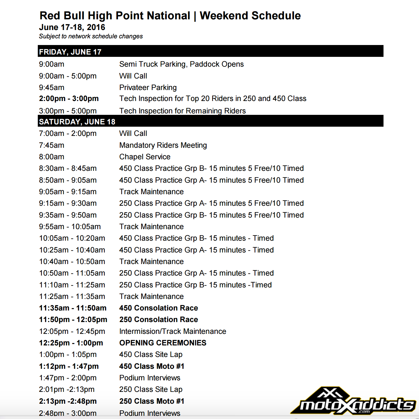 High Point National Schedule